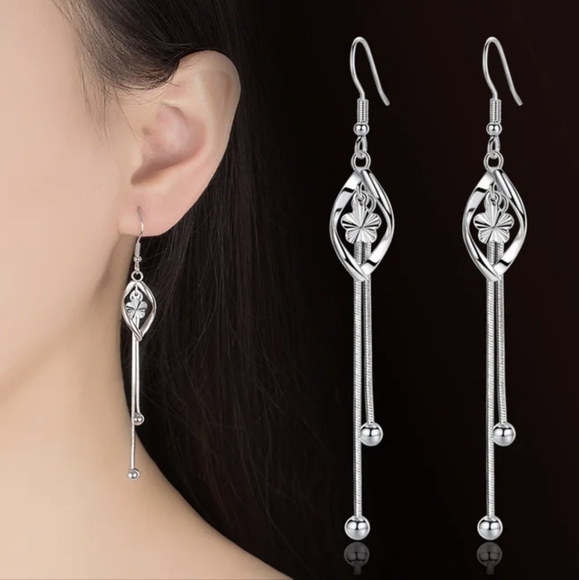 Hand Crafted Jewelry - Sterling Silver Dangling Chain Earing for Women,Flower,Swirling,Gift,Teens,NEW